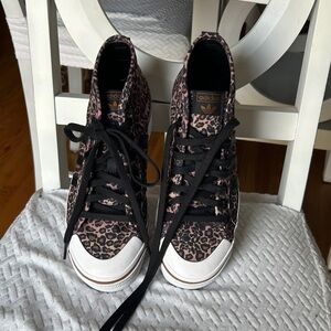 adidas Pink Leopard Print High-Top Sneakers with White Toe Cap